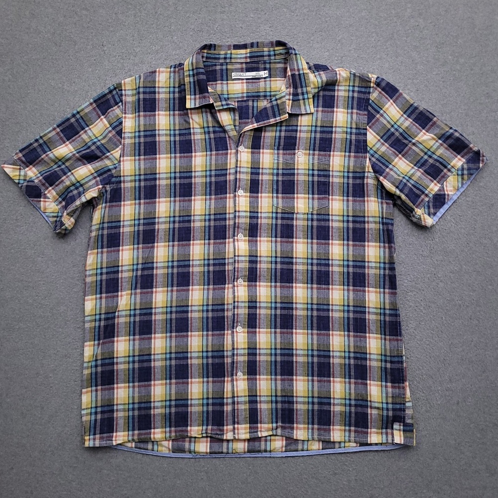 Criquet Button Up Shirt Mens 2XL Short Sleeve Camp Beach Plaid Mutlicolor